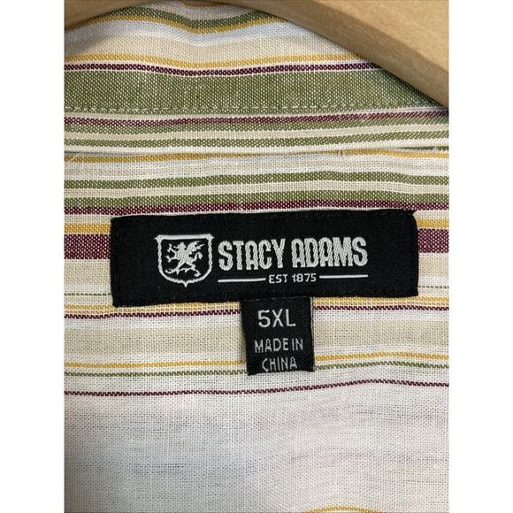Stacy Adams Short Sleeve Button Down Shirt Mens 5XL Linen Cotton Striped Logo - Picture 7 of 10